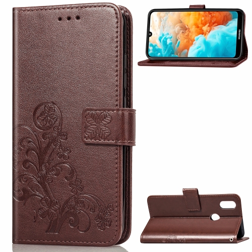 

Lucky Clover Pressed Flowers Pattern Leather Case for Huawei Y6 2019, with Holder & Card Slots & Wallet & Hand Strap (Brown)