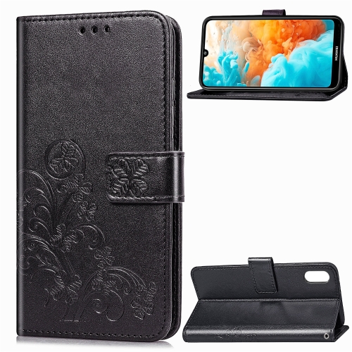 

Lucky Clover Pressed Flowers Pattern Leather Case for Huawei Y6 Pro 2019, with Holder & Card Slots & Wallet & Hand Strap (Black)