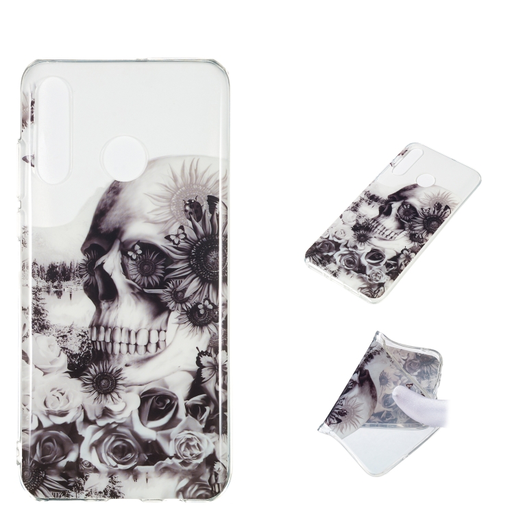 

Black Flower Skull Pattern Highly Transparent TPU Protective Case for Huawei P30 Lite
