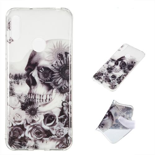 

Black Flower Skull Pattern Highly Transparent TPU Protective Case for Huawei Y6 Pro (2019)