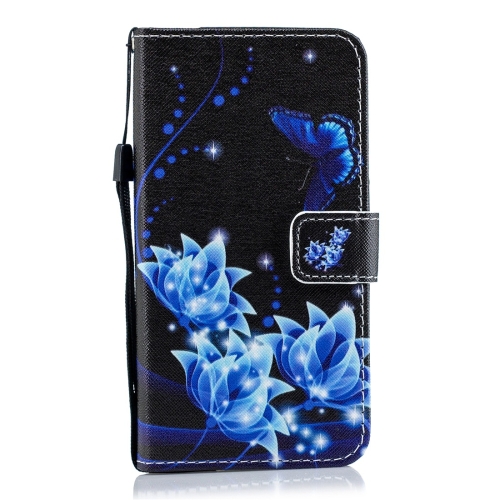 

Blue Butterfly Flower Pattern Horizontal Flip Leather Case for Huawei Y7 (2019), with Holder & Card Slots & Wallet