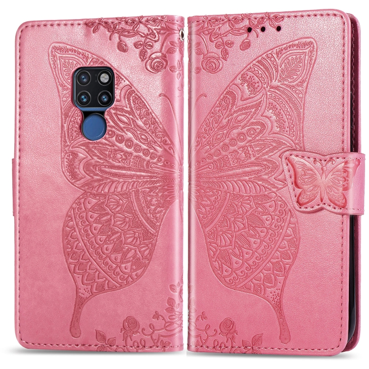 

Butterfly Love Flowers Embossing Horizontal Flip Leather Case for Huawei Mate 20, with Holder & Card Slots & Wallet & Lanyard (Pink)
