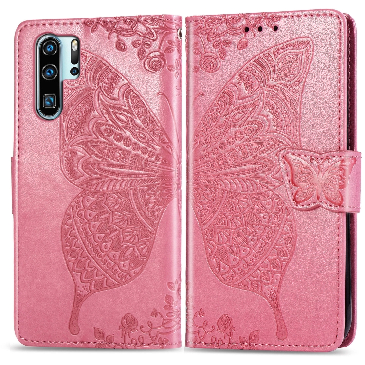 

Butterfly Love Flowers Embossing Horizontal Flip Leather Case for Huawei P30 Pro, with Holder & Card Slots & Wallet & Lanyard (Pink)