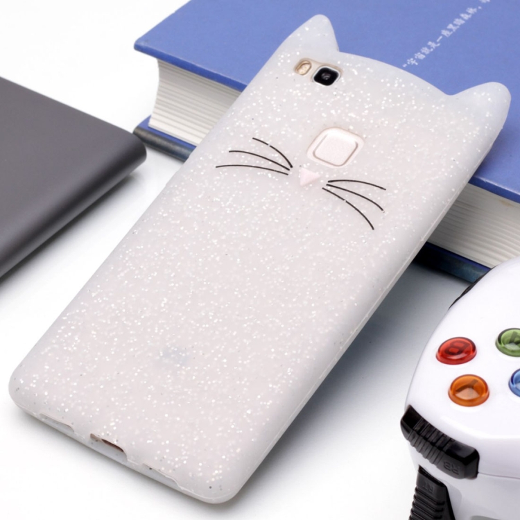

For Huawei P9 Lite Silicone Cat Whiskers Pattern Protective Back Cover Case (White)