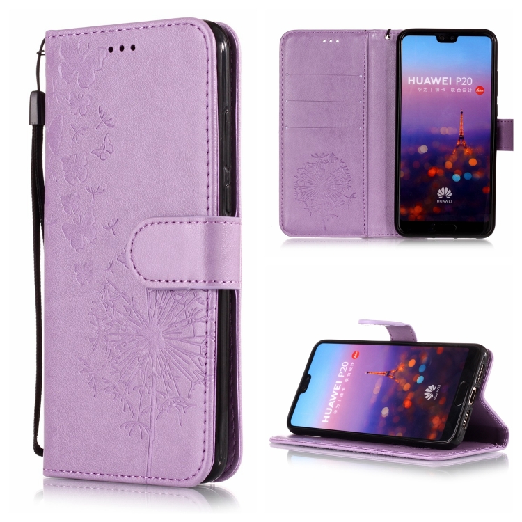 

Vintage Embossed Floral Dandelion Pattern Horizontal Flip Leather Case for Huawei P20, with Card Slot & Holder & Wallet & Lanyard (Purple)