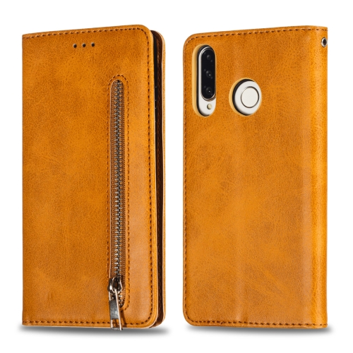 

Calf Texture Zipper Magnetic Horizontal Flip Leather Case for Huawei P30 Lite, with Wallet & Holder & Card Slots (Yellow)