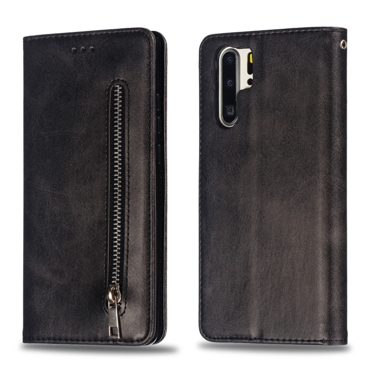 

Calf Texture Zipper Magnetic Horizontal Flip Leather Case for Huawei P30 Pro, with Wallet & Holder & Card Slots (Black)