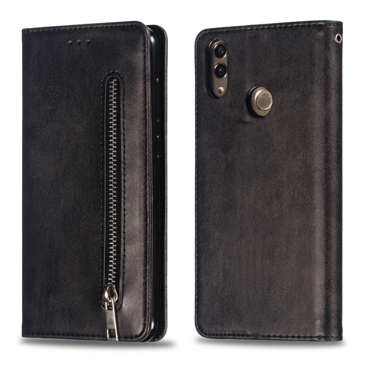 

Calf Texture Zipper Magnetic Horizontal Flip Leather Case for Huawei Y7 (2019), with Wallet & Holder & Card Slots (Black)