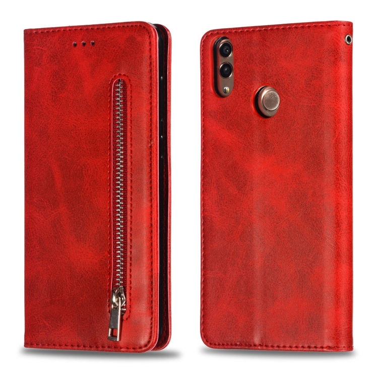 

Calf Texture Zipper Magnetic Horizontal Flip Leather Case for Huawei Y7 (2019), with Wallet & Holder & Card Slots (Red)