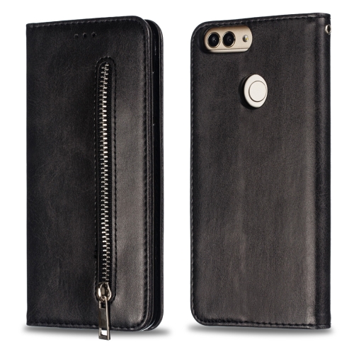 

Calf Texture Zipper Magnetic Horizontal Flip Leather Case for Huawei P Smart / Honor 9 Lite, with Wallet & Holder & Card Slots (Black)