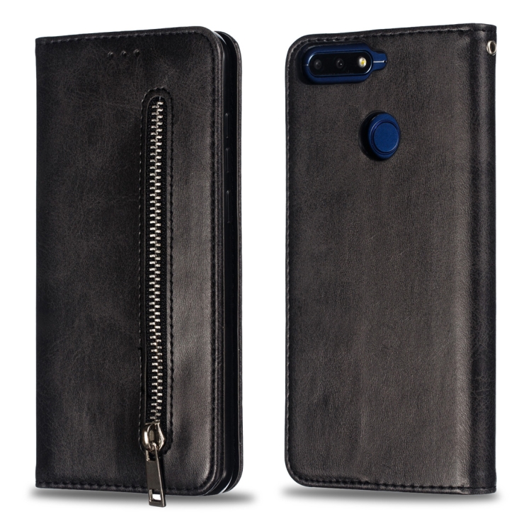 

Calf Texture Zipper Magnetic Horizontal Flip Leather Case for Huawei Y6 (2018), with Wallet & Holder & Card Slots (Black)