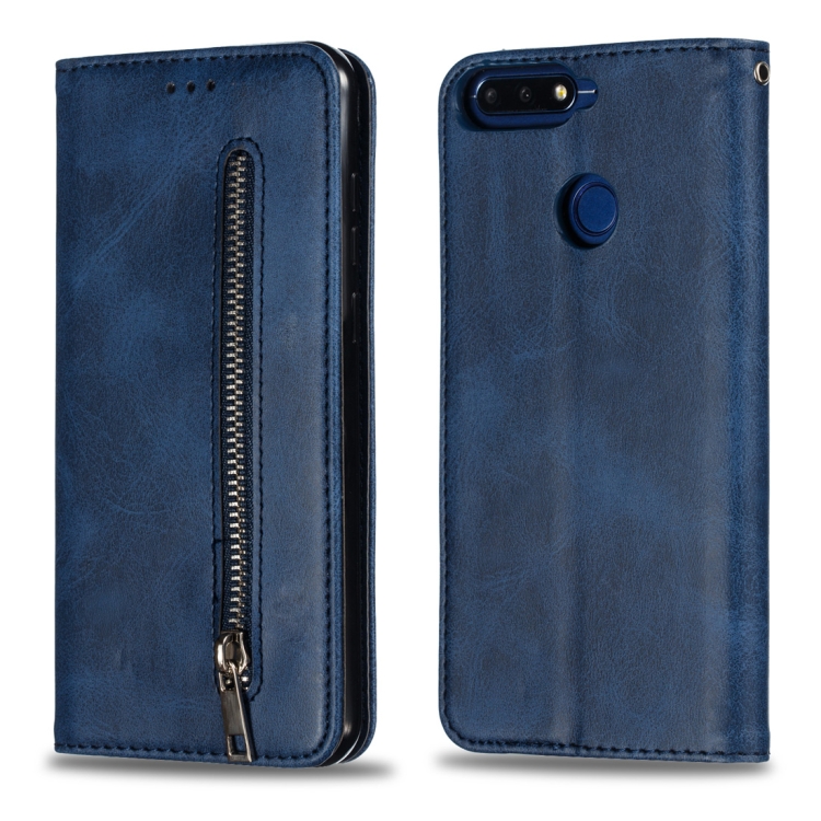 

Calf Texture Zipper Magnetic Horizontal Flip Leather Case for Huawei Y6 (2018), with Wallet & Holder & Card Slots (Blue)