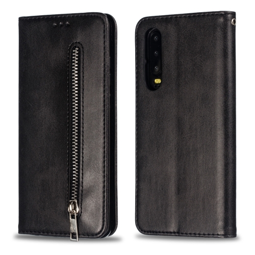 

Calf Texture Zipper Magnetic Horizontal Flip Leather Case for Huawei P30, with Wallet & Holder & Card Slots (Black)