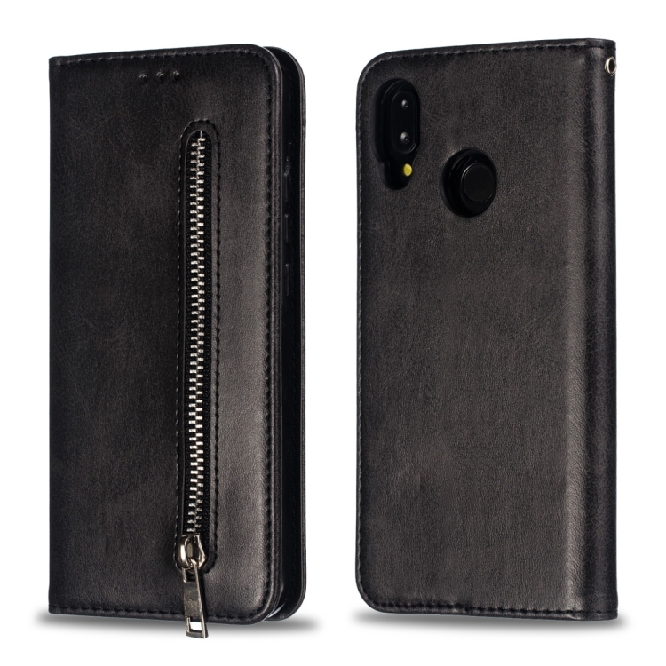 

Calf Texture Zipper Magnetic Horizontal Flip Leather Case for Huawei P20 Lite, with Wallet & Holder & Card Slots (Black)