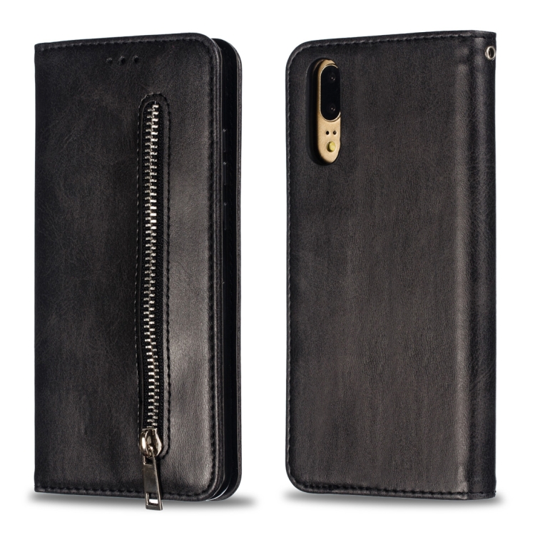 

Calf Texture Zipper Magnetic Horizontal Flip Leather Case for Huawei P20, with Wallet & Holder & Card Slots (Black)