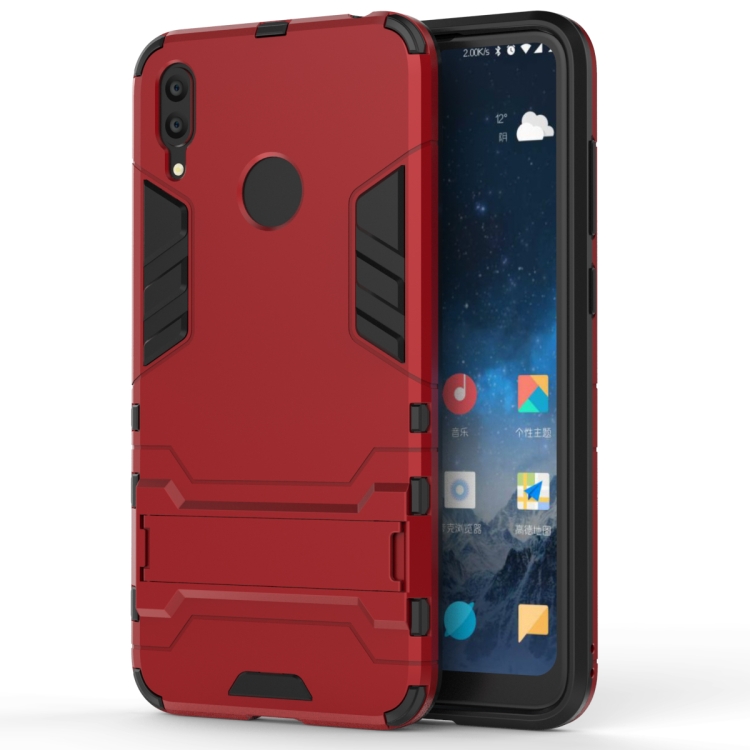 

Shockproof PC + TPU Case for Huawei Y7(2019), with Holder(Red)