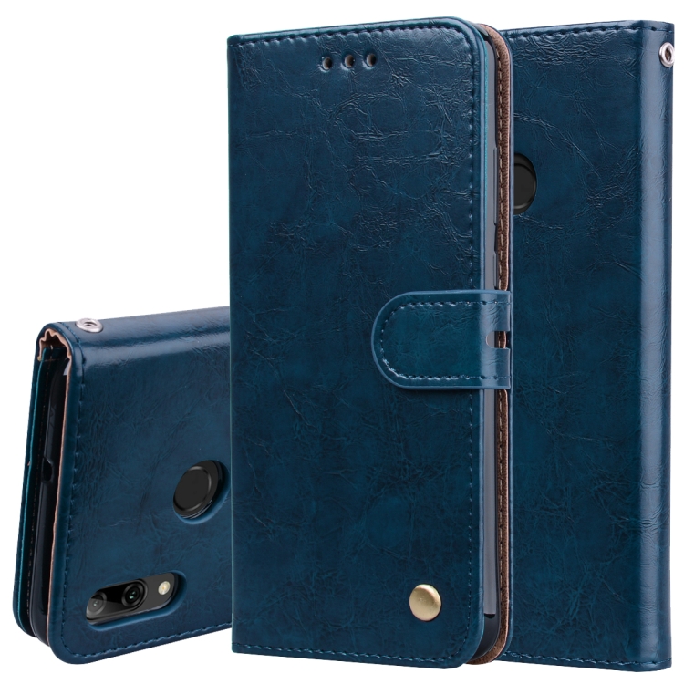 

Business Style Oil Wax Texture Horizontal Flip Leather Case for Huawei P Smart 2019, with Holder & Card Slots & Wallet (Blue)