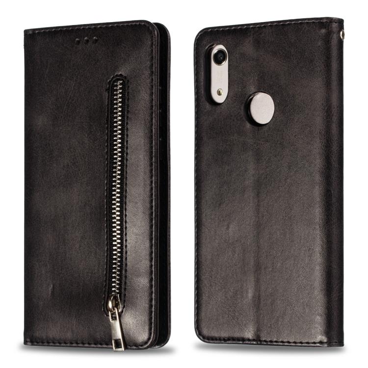 

Calf Texture Zipper Magnetic Horizontal Flip Leather Case for Huawei Honor 8A, with Wallet & Holder & Card Slots (Black)