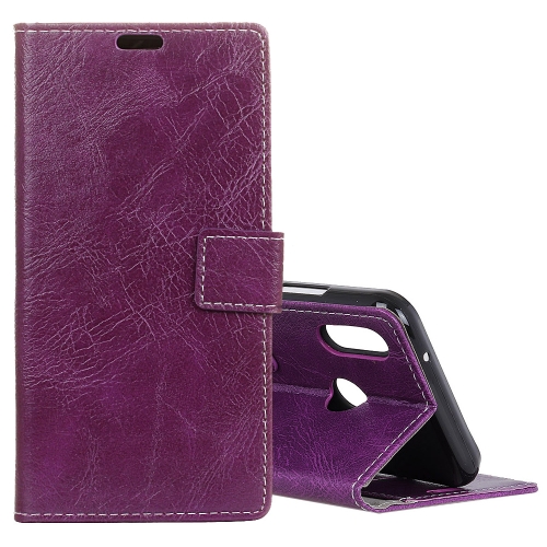 

Retro Crazy Horse Texture Horizontal Flip Leather Case for Huawei Y7 (2019), with Holder & Card Slots & Photo Frame (Purple)