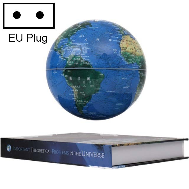 

6 inch Bilingual Dark Blue Colored Light Magnetic Levitation Globe + Book Shape Base Office Crafts Ornaments, EU Plug