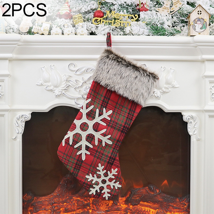 

2 PCS Plaid Texture Snowflake Gift Bag Christmas Tree Pendant Christmas decoration