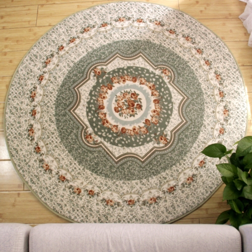 

Round Rose Pattern Fuzzy Living Room Carpet Bedroom Bedside Mat, Diameter: 100cm (Green)