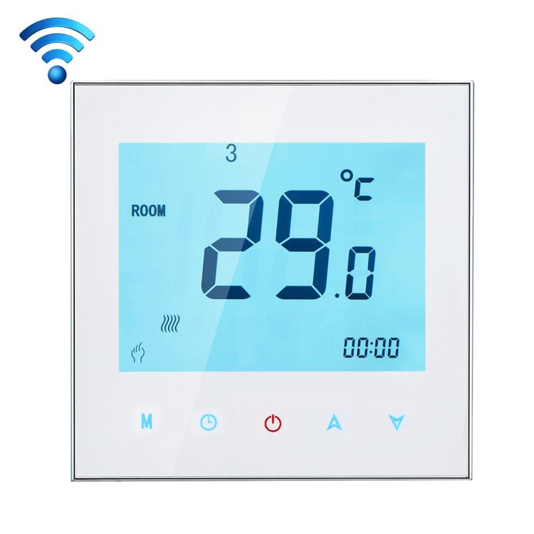 

BHT-1000-GA-WIFI 3A Load Water Heating Type Touch LCD Digital WiFi Heating Room Thermostat, Display Clock / Temperature / Periods / Time / Week / Heat etc.(White)