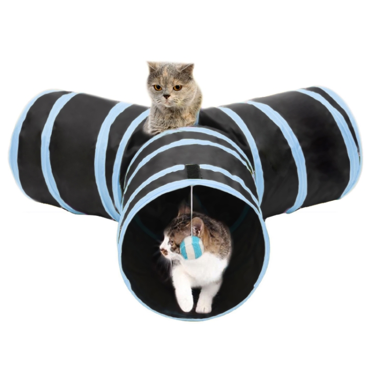 

Foldable 3 Exits Exercising Cat Tunnel with A Hanging Ball(Blue)