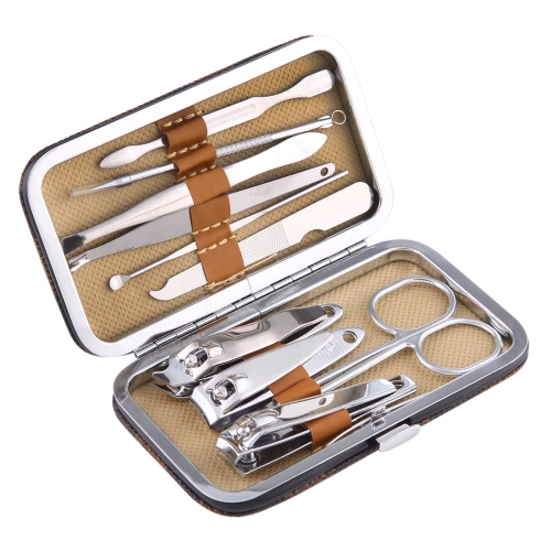

10 in 1 Nail Care Clipper Pedicure Manicure Kits (Flat Tail Nail Clippers, Tip Tail Nail Clippers, Oblique Nail Nipper, Dead Skin Fork, Double Pick, Eyebrow Scissor, Eyebrow Tweezers, Ear Pick, Double Side Nail File, Acne Remove Needle) with Leather Bag