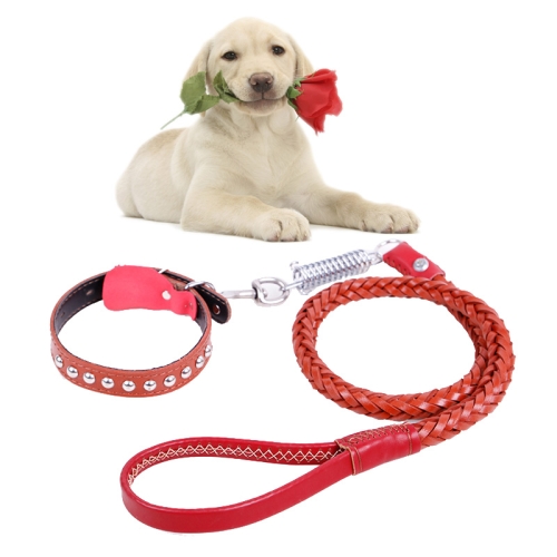 

Cowhide Traction Belt Dog Collar Telescopic Dog Rope, Suitable For Medium and Large Dogs, M, Rope Length: 128cm Collar Size: 32-44cm(Brown)