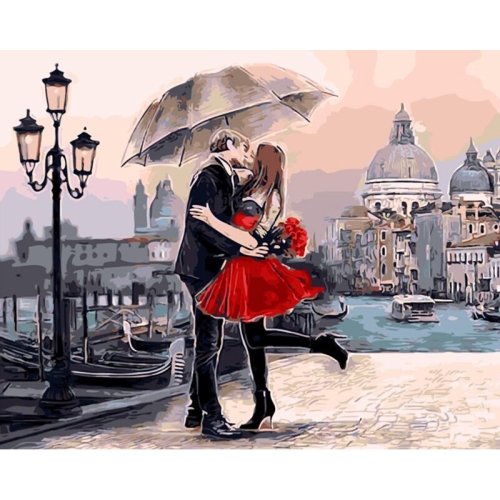 

DIY Creative Paint By Numbers Oil Painting Kiss Lovers Art Painting without Framework, Size: 40*50 cm