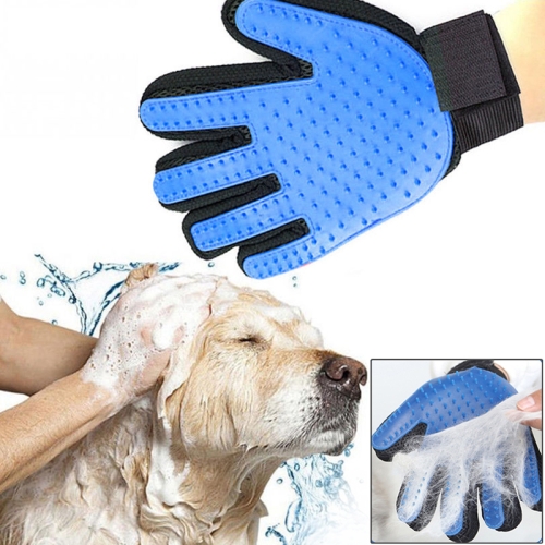 

Right Hand Five Finger Deshedding Brush Glove Pet Gentle Efficient Massage Grooming(Blue)