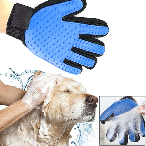 

Left Hand Five Finger Deshedding Brush Glove Pet Gentle Efficient Massage Grooming(Blue)