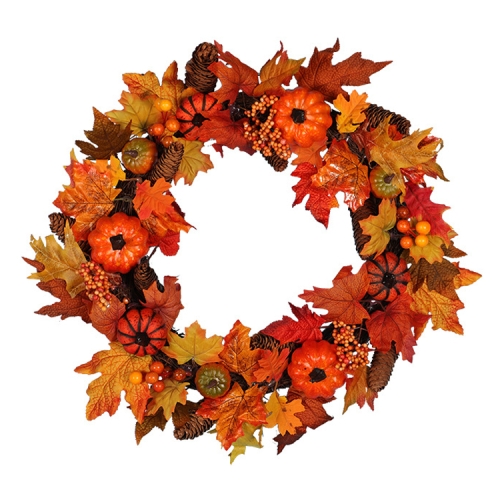 

60cm Halloween Christmas Pumpkin Pine Cone Maple Wreath Home Decoration Pendant