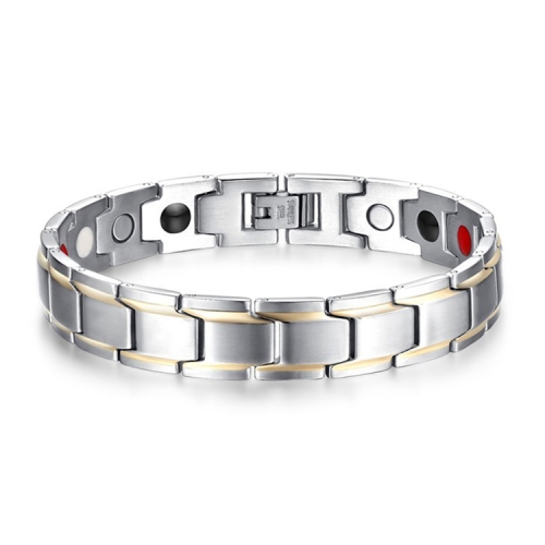 

Europe and America Style Fashion Men Jewelry Stainless Steel + Gold-mounted Plating Magnetic Health Bracelet, Size: 12mm*22cm (Steel+Silver)