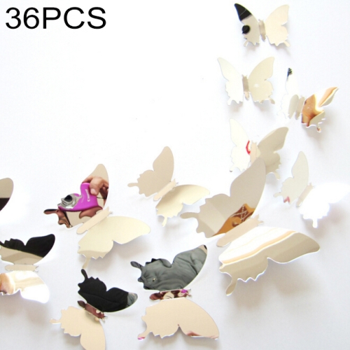 

36 PCS Home Decoration Originality PC 3D Mirror Surface Butterfly Wall Paste