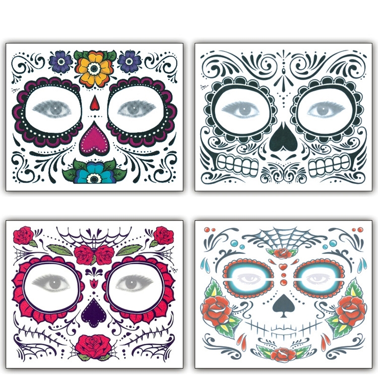

4 PCS Halloween Waterproof Temporary Face Tattoo Stickers, Size: 150*125mm, Random Style Delivery