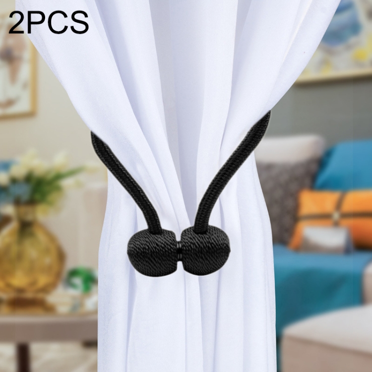 

2 PCS Fashion Woven Punch-Free Beef Tendon Magnetic Buckle Curtain Strap(Black)