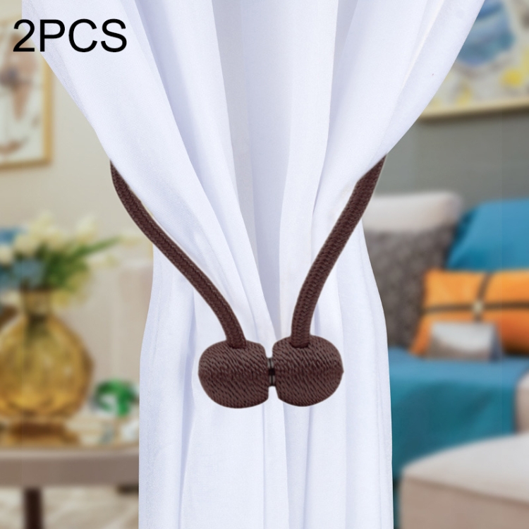 

2 PCS Fashion Woven Punch-Free Beef Tendon Magnetic Buckle Curtain Strap(Coffee)