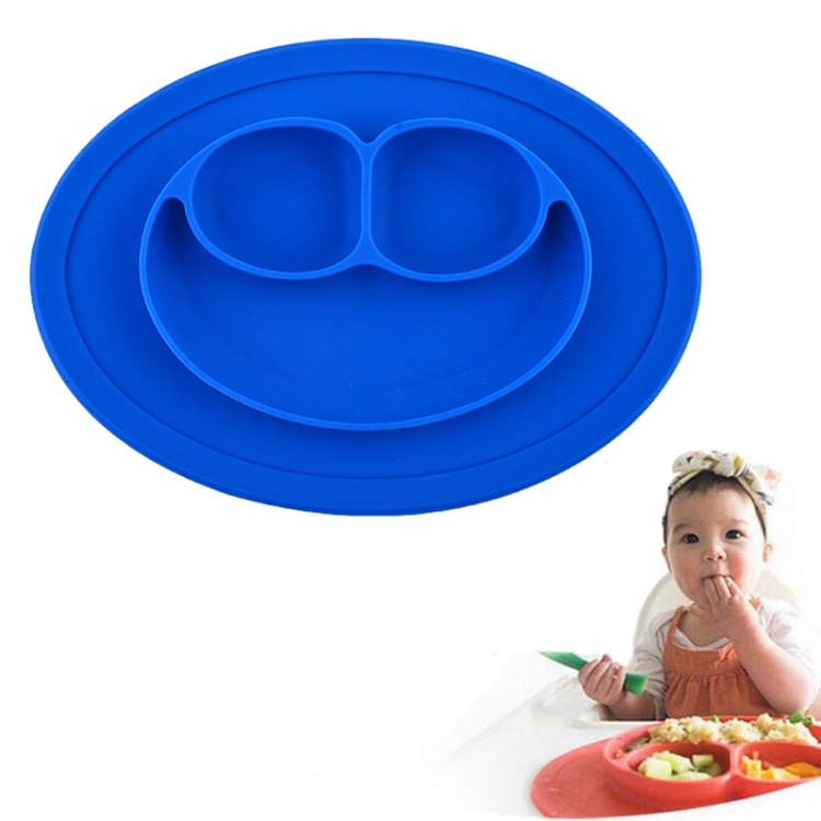 

Smile Style One-piece Round Silicone Suction Placemat for Children, Built-in Plate and Bowl (Dark Blue)
