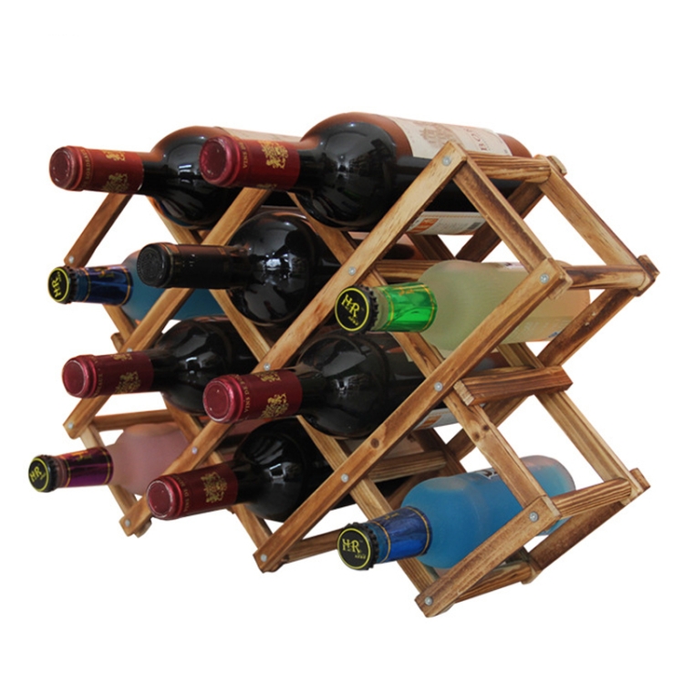

10 Bottles Racks Foldable Wine Stand Wooden Wine Holder Kitchen Bar Display Shelf(Carbon Baking)