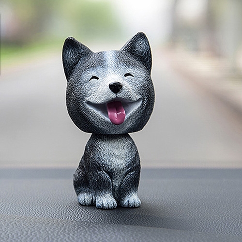 

High-grade Shaking Head Dog Car Ornaments Resins Lovely Husky Dog Cartoon Dog New Year Gifts with Double-sided Adhesive Tape