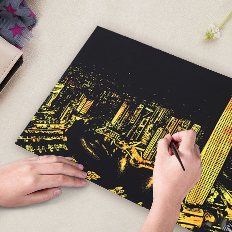 

Bright City DIY Drawing Picture Wall Painting Scratch Card Golden Night View Paint Arts Paper Hand Painted Home Decoration Creative Handmade Gifts, Size:41*28.7cm