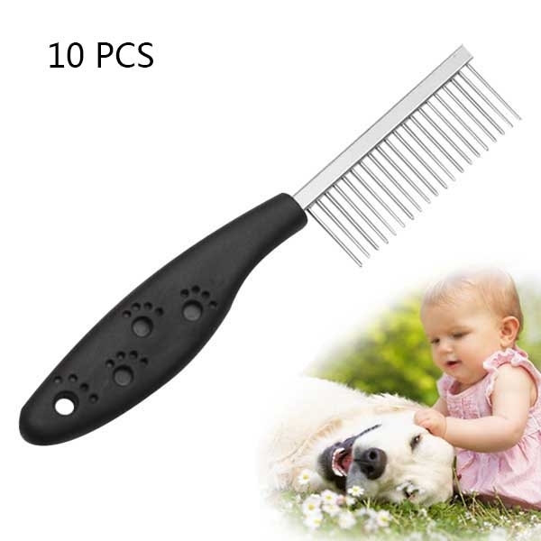 

10 PCS Stainless Steel Pet Anti-slip Handle Grooming Comb(Black)