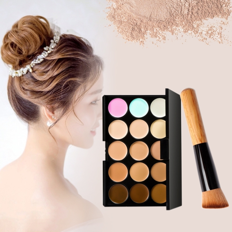 

Z15-1 15 Colors Concealer Foundation Cream Makeup Cosmetic Palette Set with Oblique Head Makeup Brush