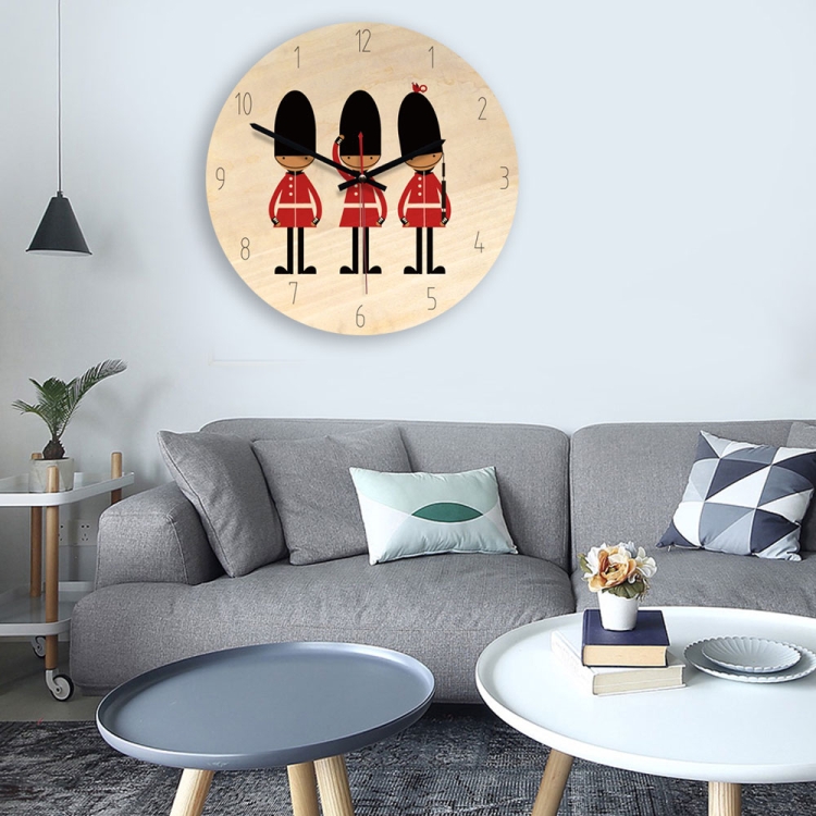 

American Soldiers Pattern Home Office Bedroom Decoration Wooden Mute Wall Clock, Size : 28cm
