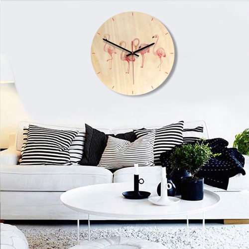 

Flamingos Pattern Home Office Bedroom Decoration Wooden Mute Wall Clock, Size : 28cm