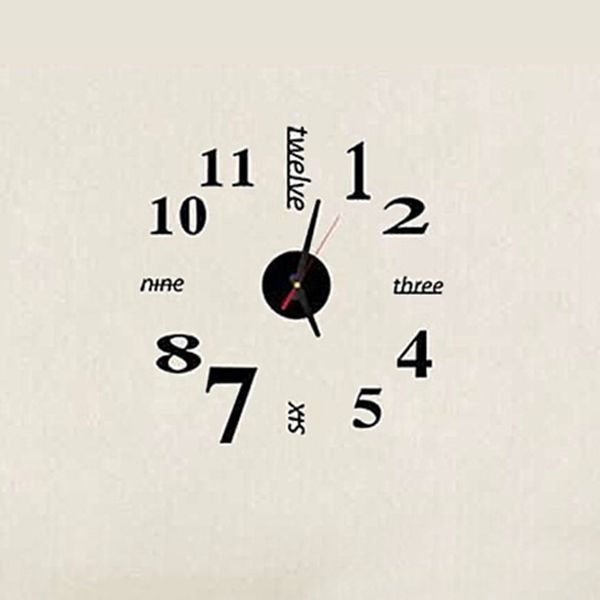 

Lovelife WC37130 Acrylic English Digital DIY Stereo Wall Clock Wall Stick Clock (Black)