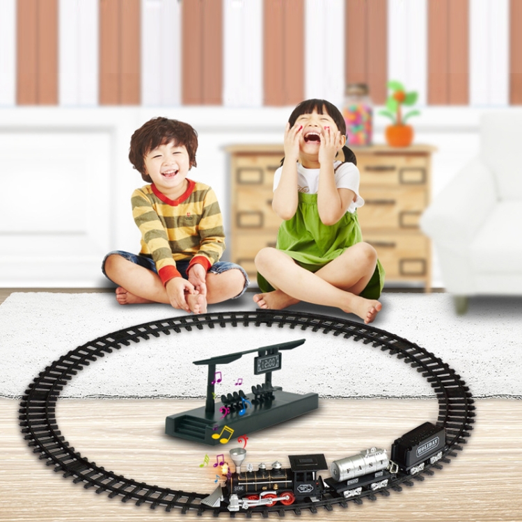 

SS333-64 Electric Retro Simulation Train Model Children Toys Light Music Track Train (Black)