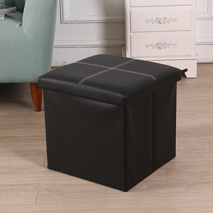 

Leather Storage Box Creative Crossline Folding Sofa Bench (Black)
